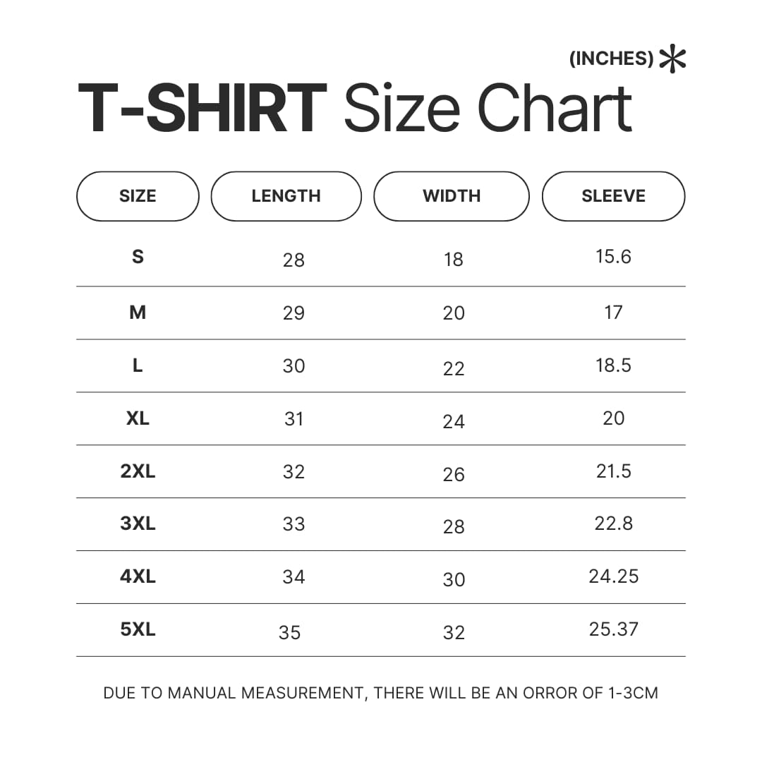 T shirt Size Chart - Disco Elysium Shop