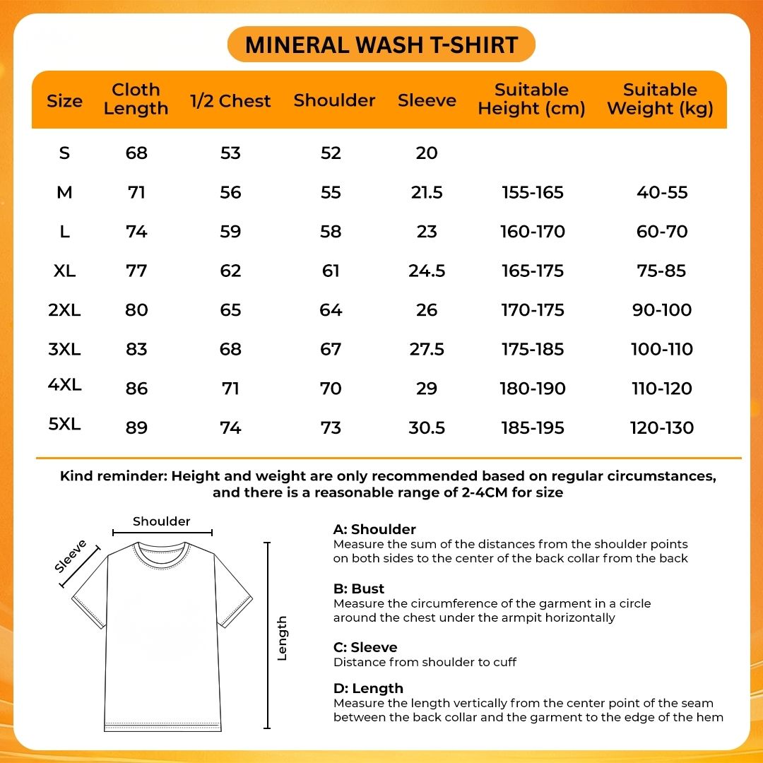 Mineral Wash T Shirt Size Chart - Disco Elysium Shop